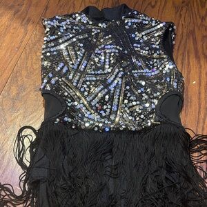 Black Sequin Fringe Top